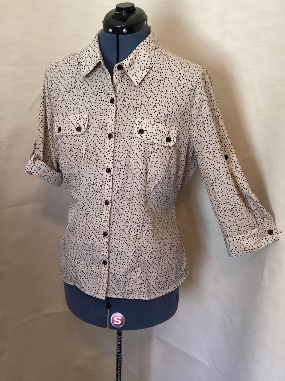Neutral Beige Polka Dot Button-Down Shirt - Women's Casual Top